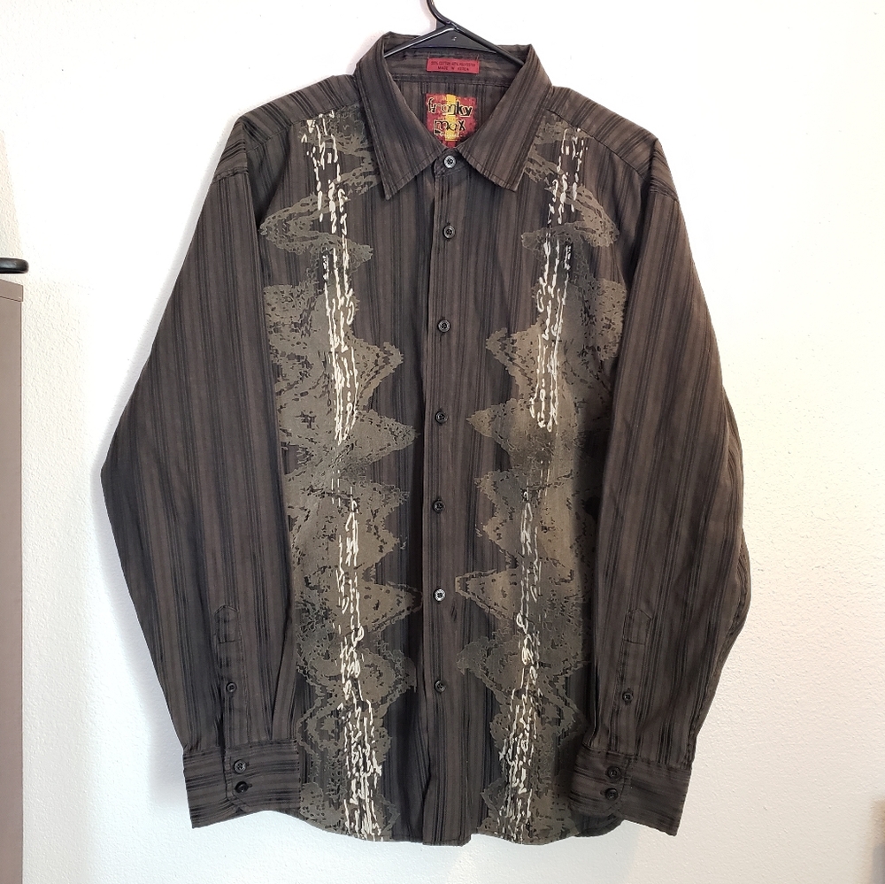Franky Max gray striped embellished button down shirt men's size L